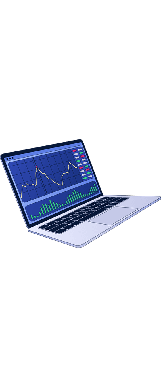 Trading laptop showing market charts