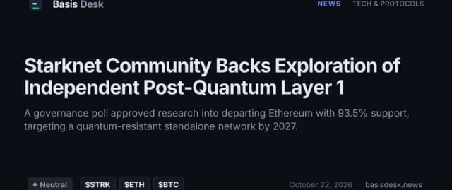 Starknet Community Backs Exploration of Independent Post-Quantum Layer 1